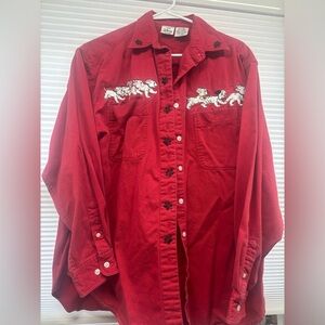 The Disney Store XL Vintage 101 Dalmatians Red Button Up. Hong Kong 100% Cotton